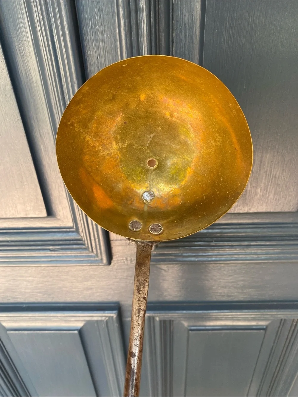 Vintage Antique Primitive Brass Ladle Dipper with Hand forged Iron Handle